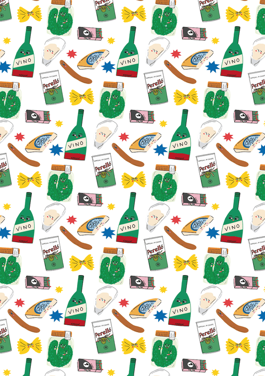 Sustainably sourced and recyclable Deli themed wrapping paper details