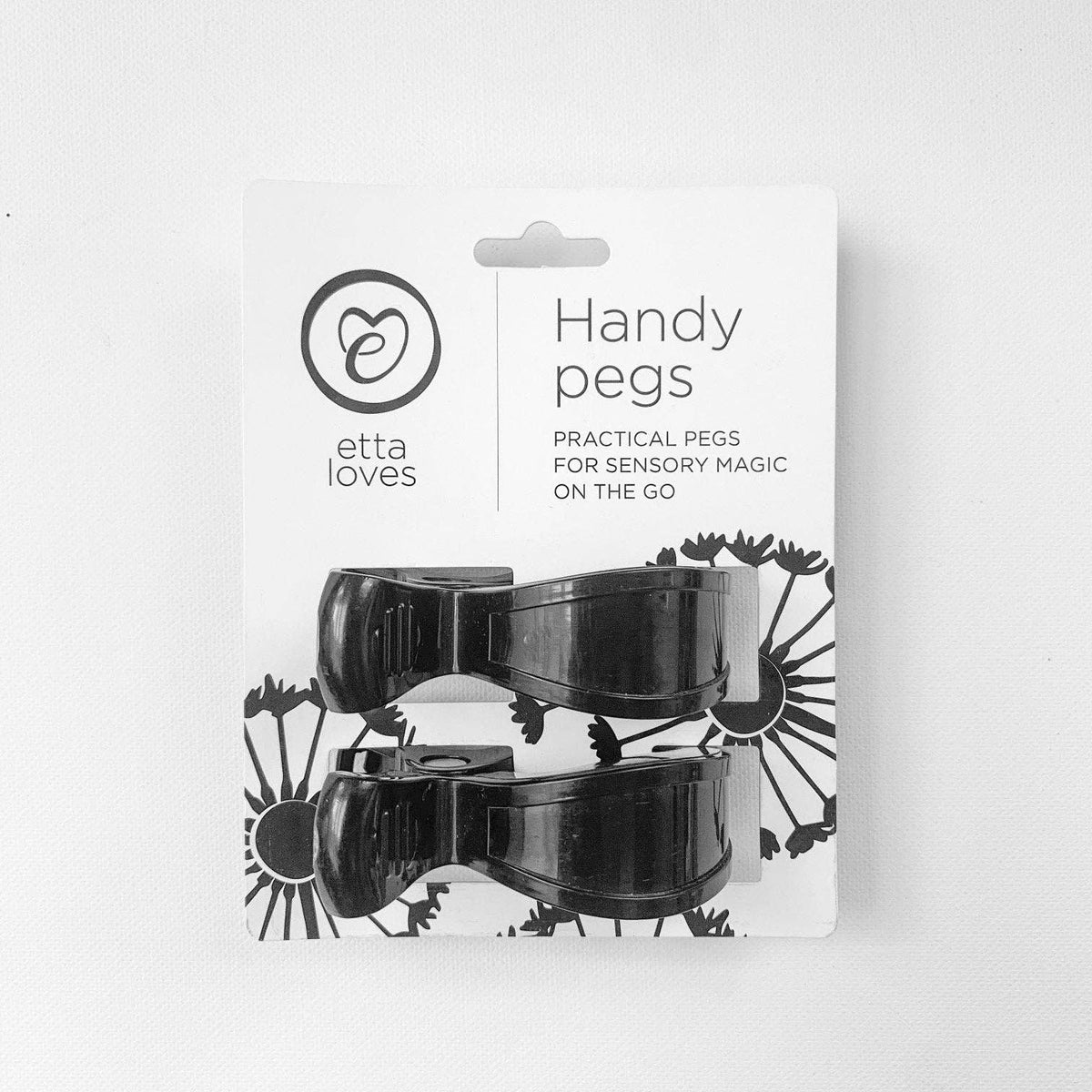 Handy pram pegs in a pack of two for securing sensory muslins