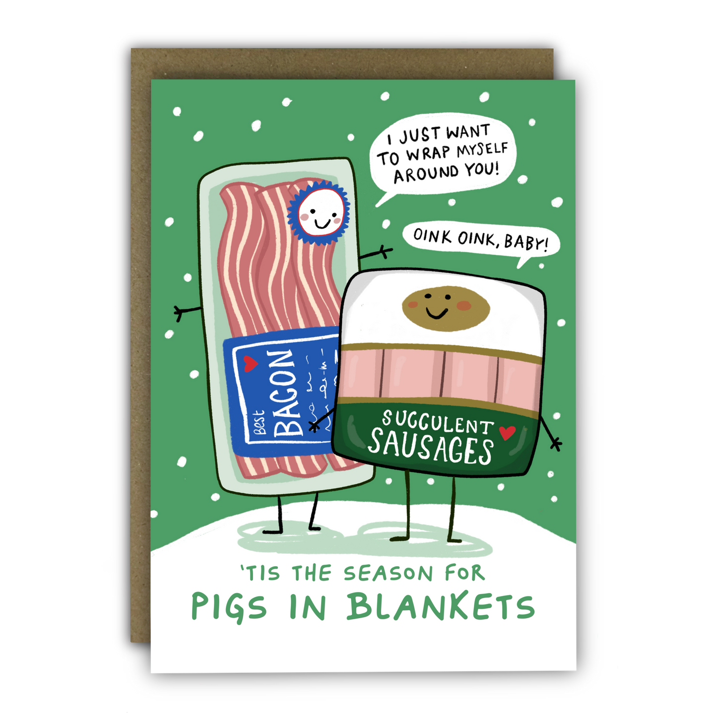 Funny 'Pigs in Blankets Season' Christmas Card, A6, Premium Textured Card Stock, Running With Scissors