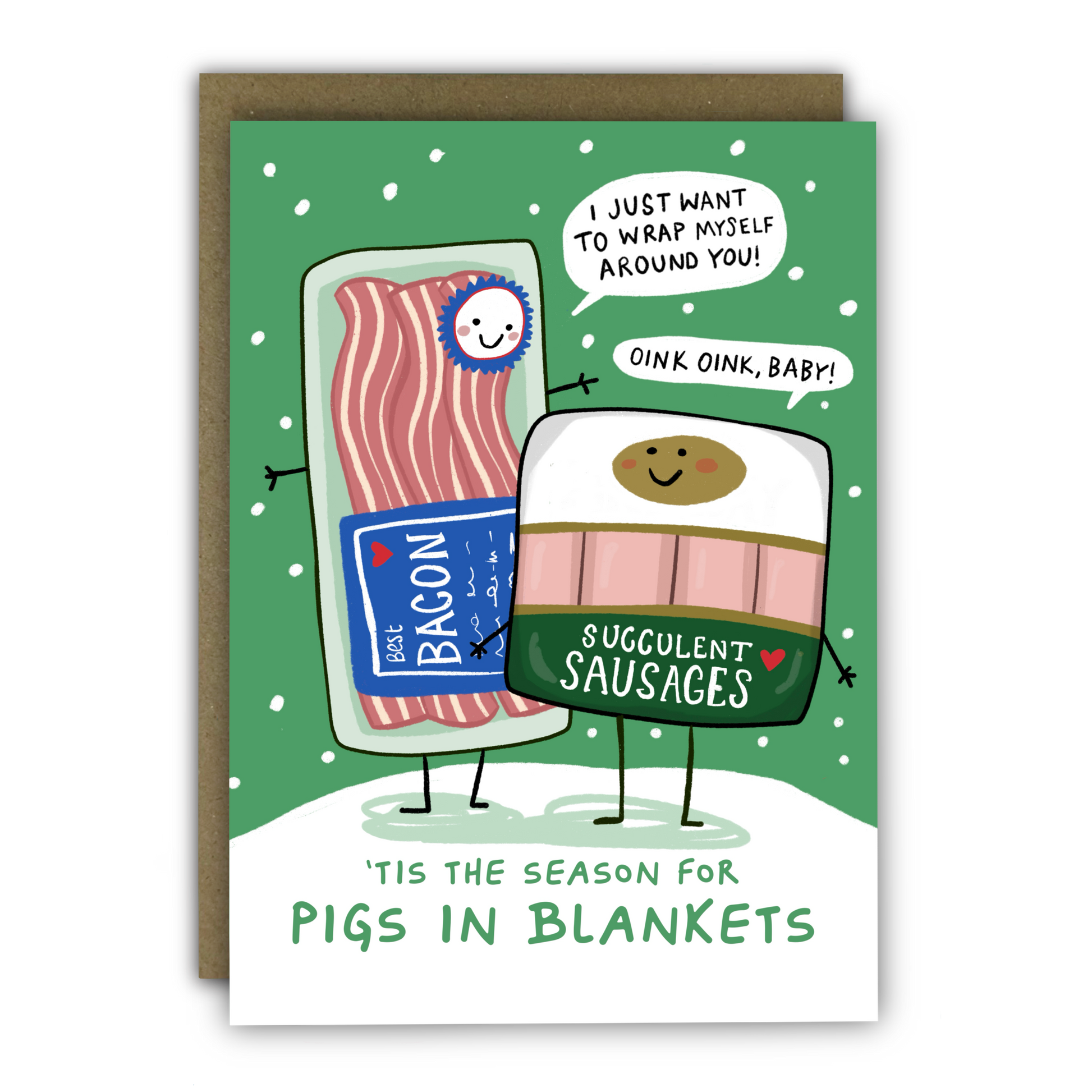 Funny 'Pigs in Blankets Season' Christmas Card, A6, Premium Textured Card Stock, Running With Scissors