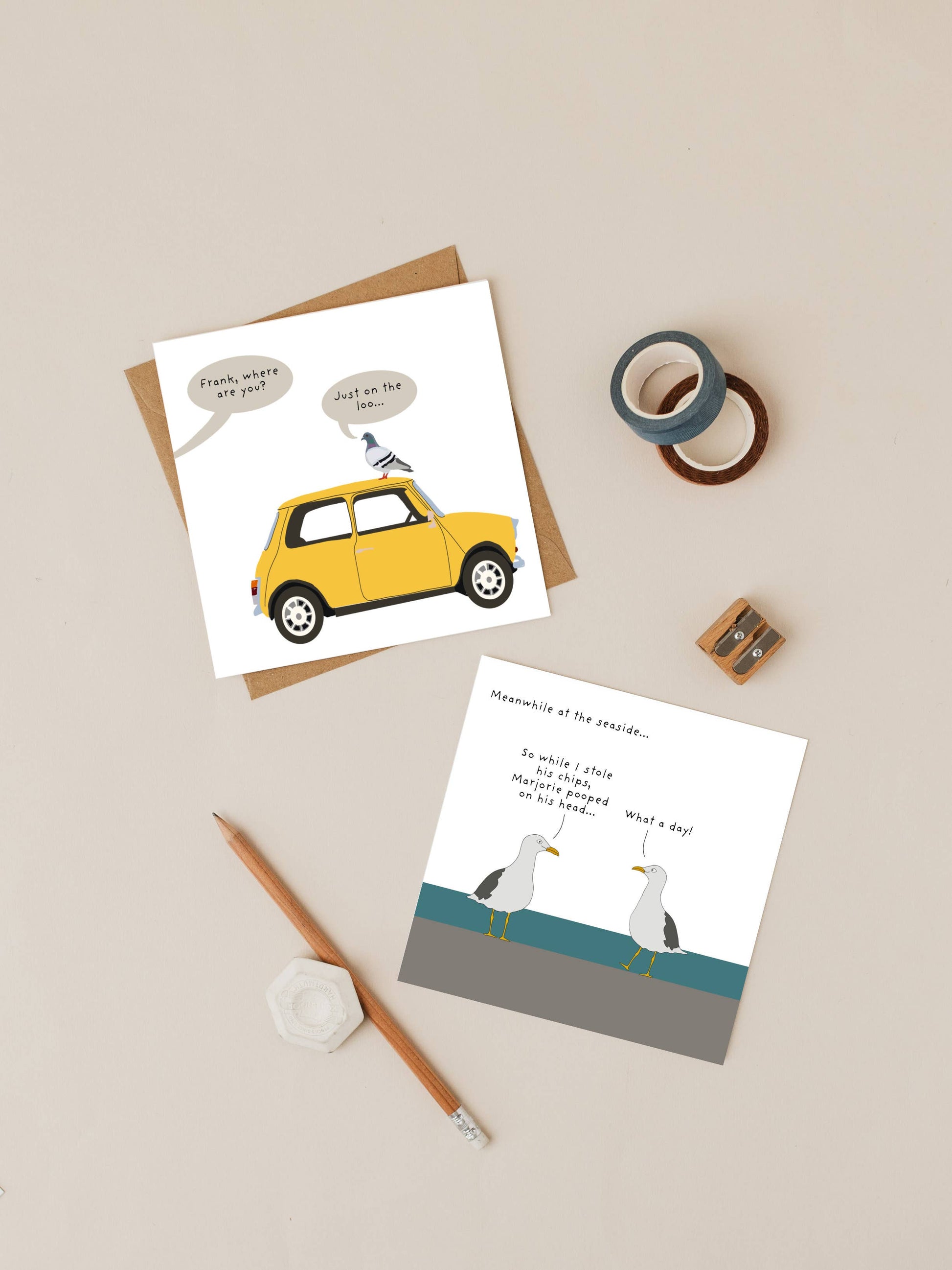 Close up of the quirky illustration on the eco-friendly greeting card