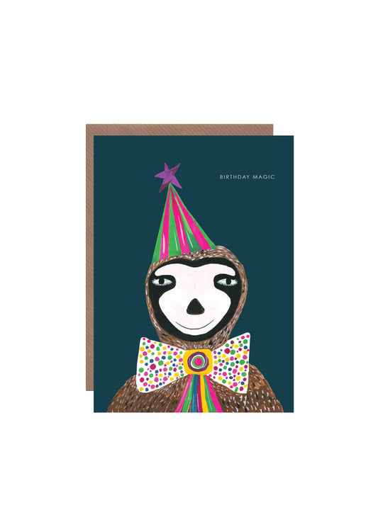Magic Sloth Birthday Card, blank inside with red envelope, UK made