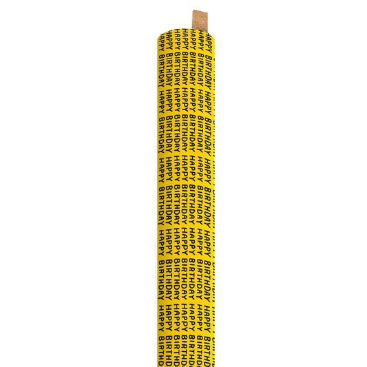 Celebrate birthdays in style with our Happy Birthday Repeat Roll Wrap Yellow background with HAPPY BIRTHDAY in black font repeated.