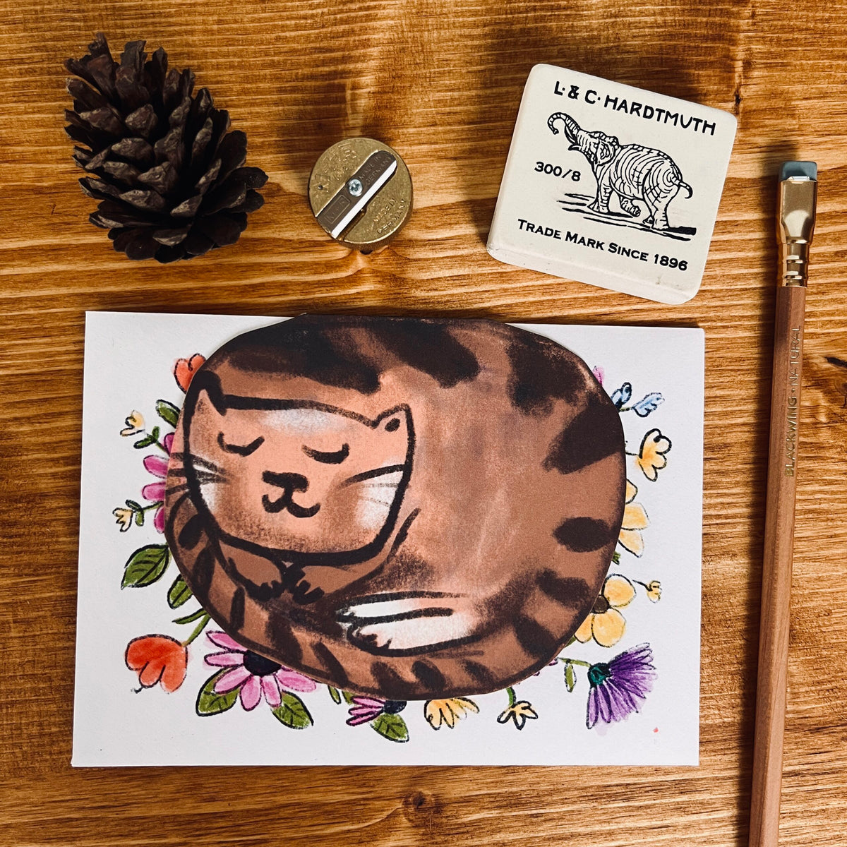 Curled Up Cat Card by Laura Skillbeck