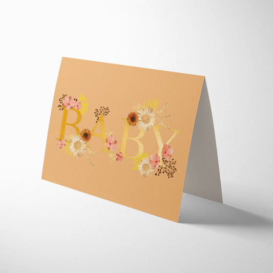 Close up of the Baby Bouquet card with its recycled kraft envelope