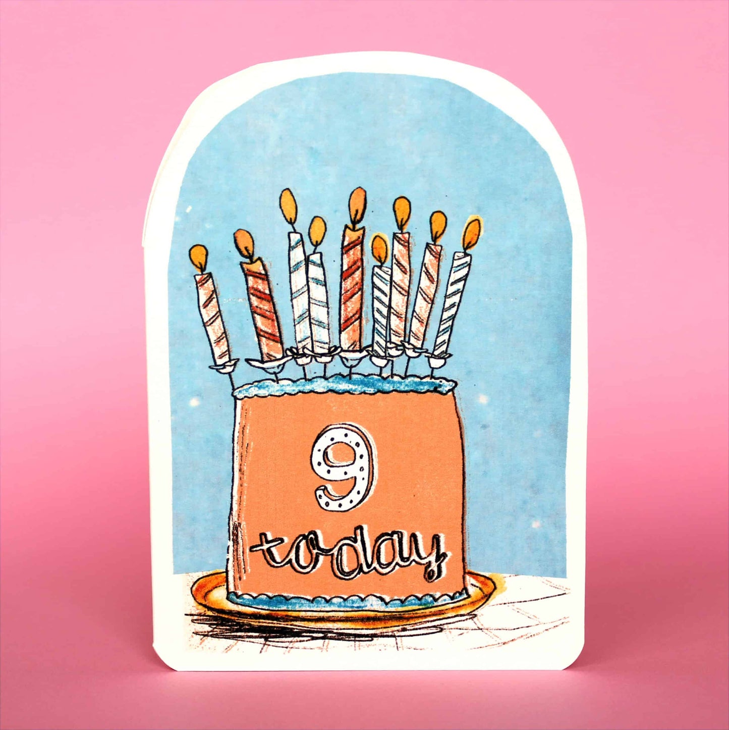 Nine Today Birthday Card featuring a cake and candles by Laura Skilbeck