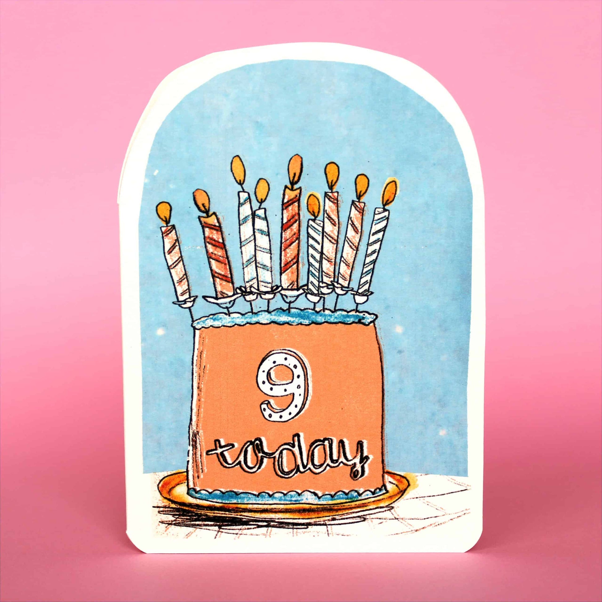 Nine Today Birthday Card featuring a cake and candles by Laura Skilbeck