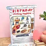 Eco-friendly birthday vending machine card with a paper heart by Laura Skillbeck