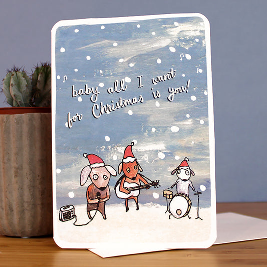 All I Want For Christmas Is You Dog Choir Card by Laura Skillbeck