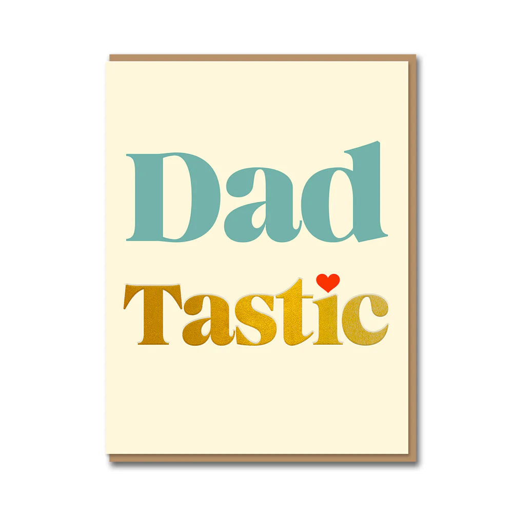 Dadtastic Father's Day greeting card with gold foil detail and Kraft envelope