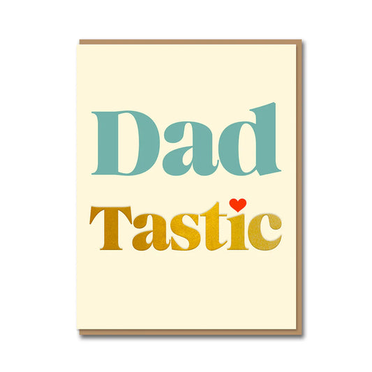 Dadtastic Father's Day greeting card with gold foil detail and Kraft envelope