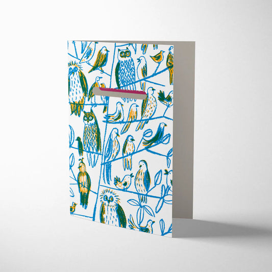 Letterpress birthday card with singing birds and Kraft envelope