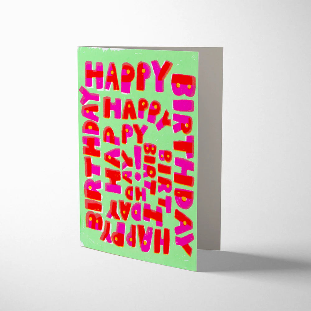 Egg Press Spiral Happy Birthday Greeting Card featuring a colourful spiral design