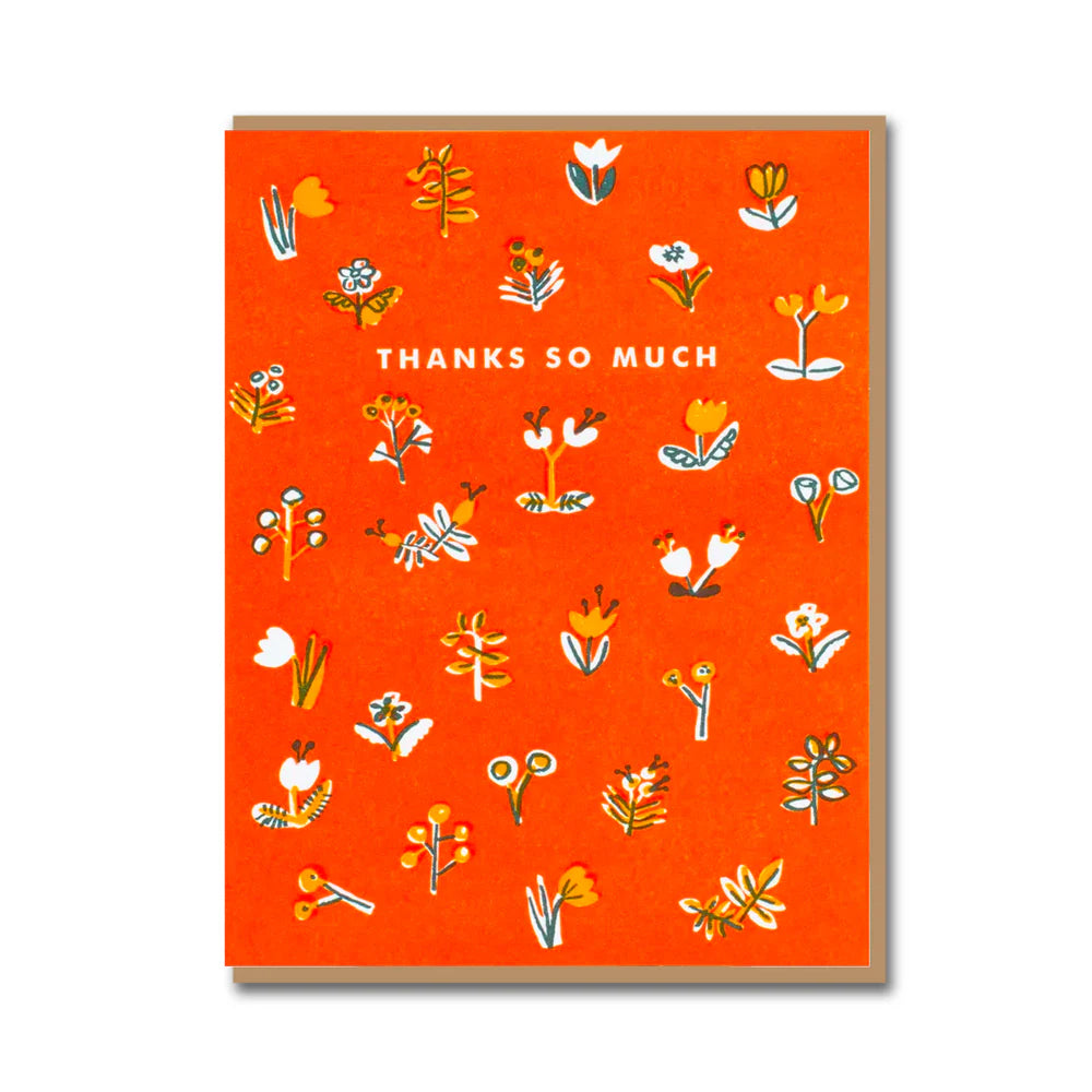 Egg Press Little Flowers thank you card shown with sustainably sourced Kraft envelope