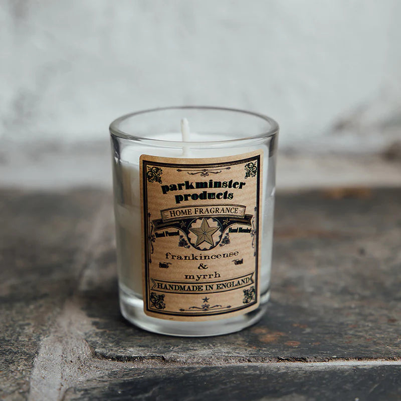 Eco-friendly Frankincense & Myrrh Votive Candle, close-up of natural soy wax