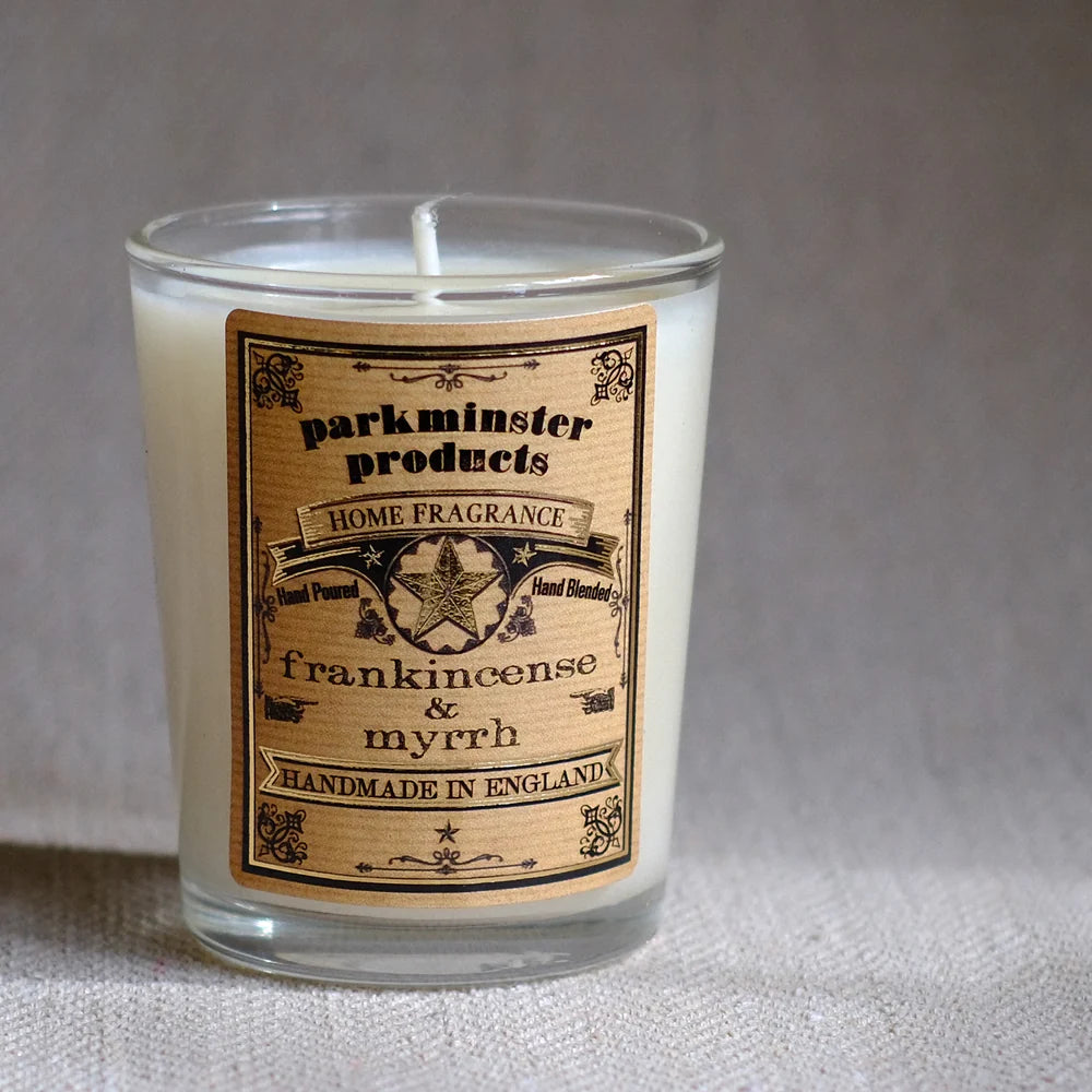 Parkminster Frankincense & Myrrh Votive Candle in a unique star-cut kraft gift box