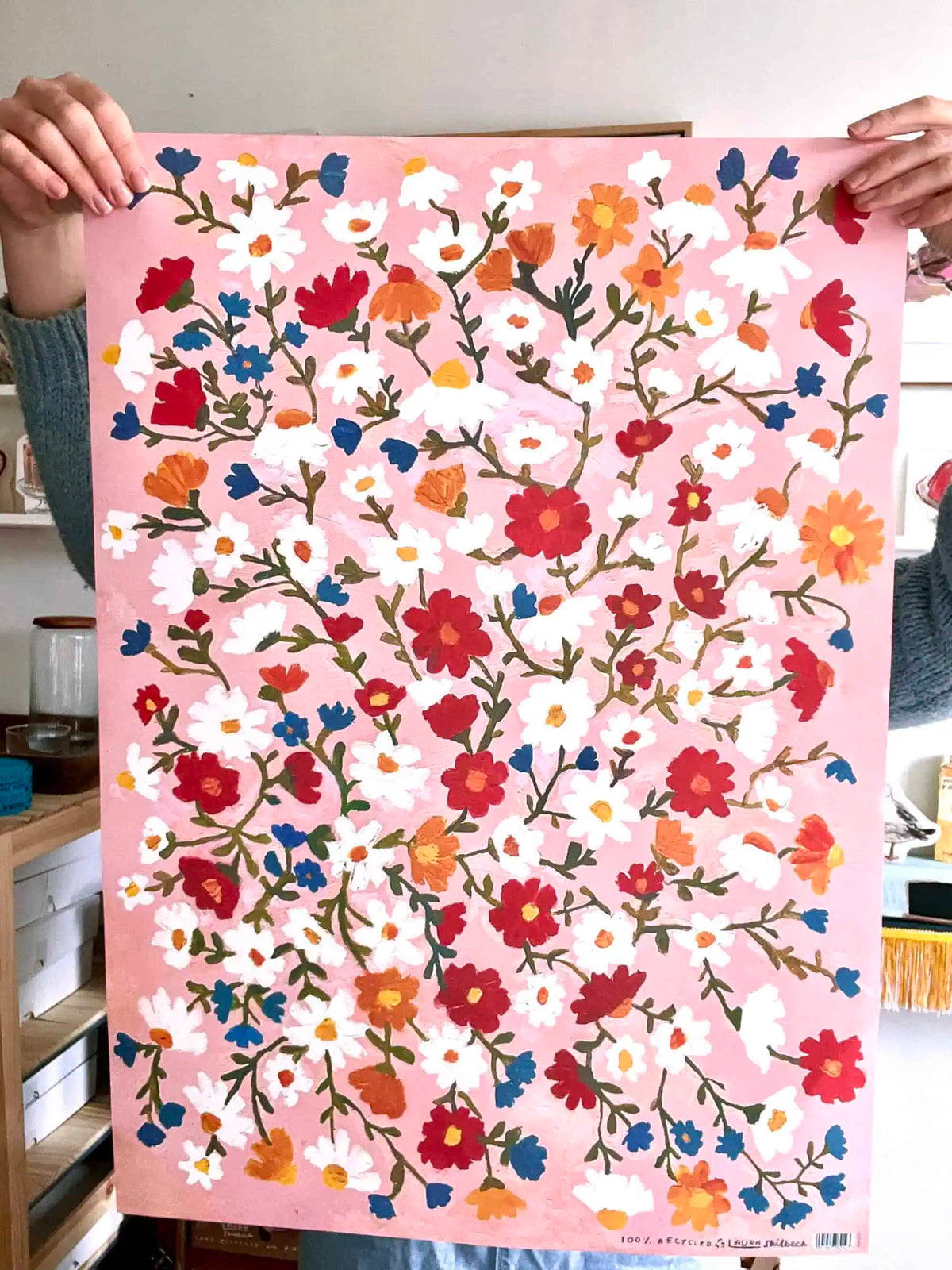 Flowers Eco Gift Wrap - Single Sheet - Recycled Paper | UK Made | Laura Skilbeck