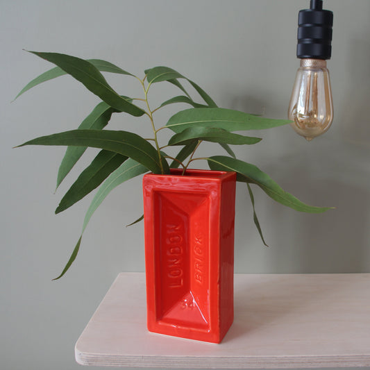 Stolen Form Orange London Brick Vase, ceramic, side view, sculptural, modern interior accent