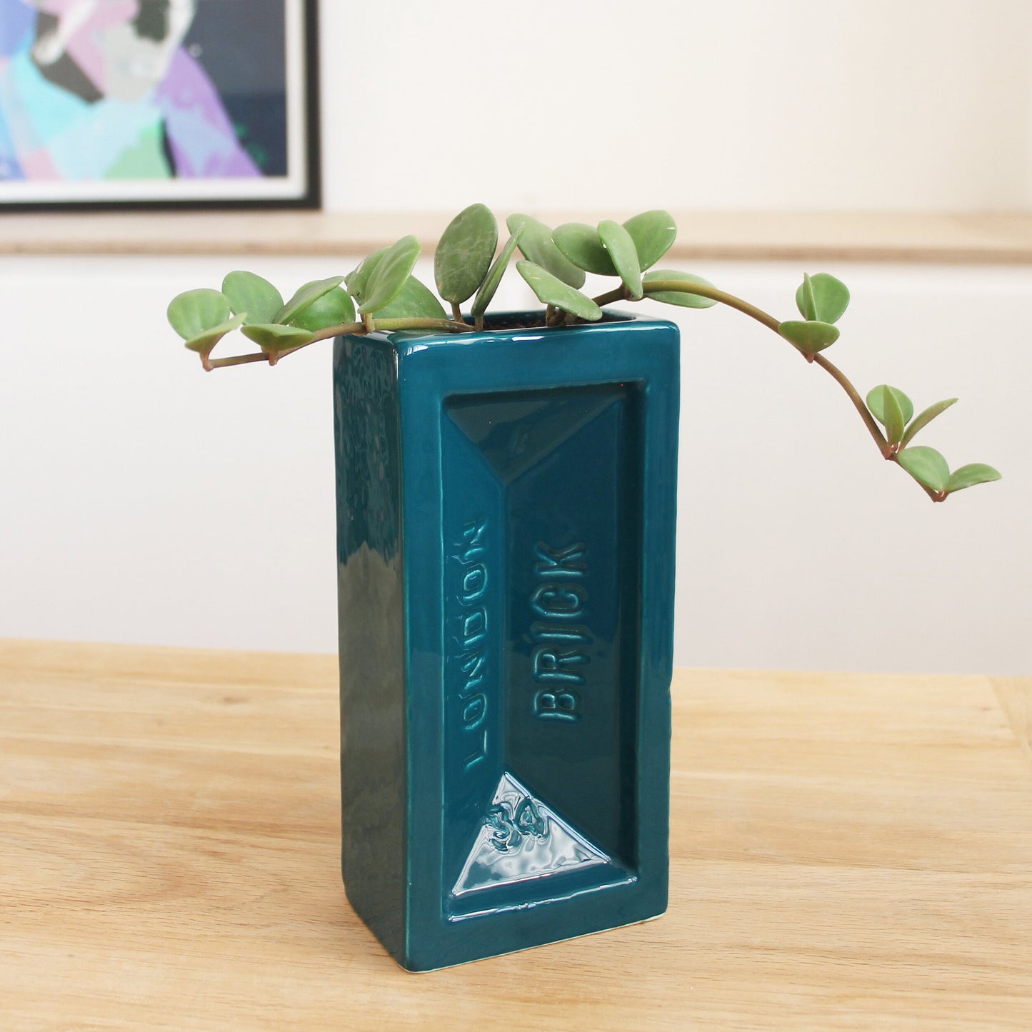 Teal London Brick Vase by Stolen Form, ceramic earthenware, high-gloss finish, dishwasher safe