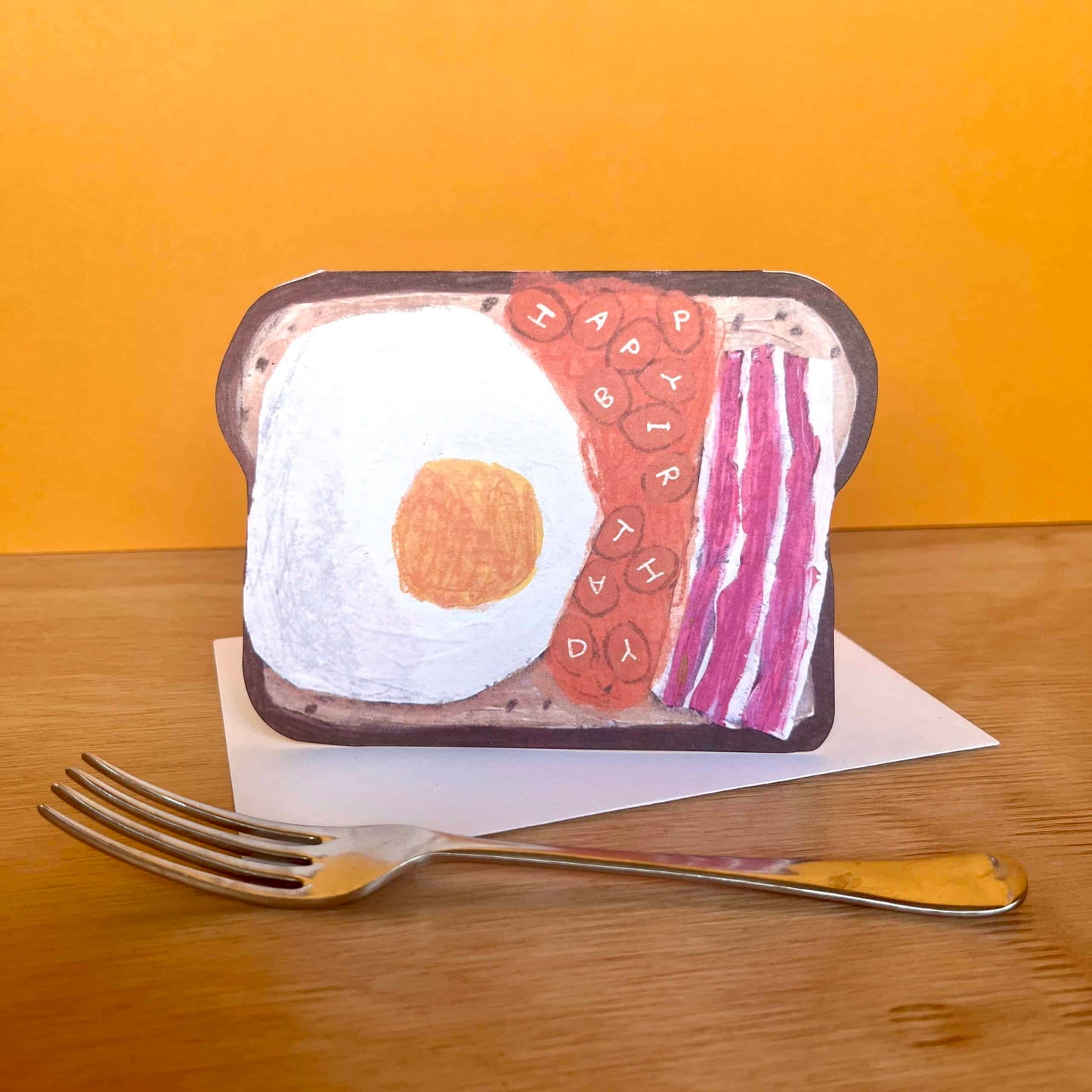 Beans on Toast Die Cut Recycled Greeting Card by Laura Skillbeck