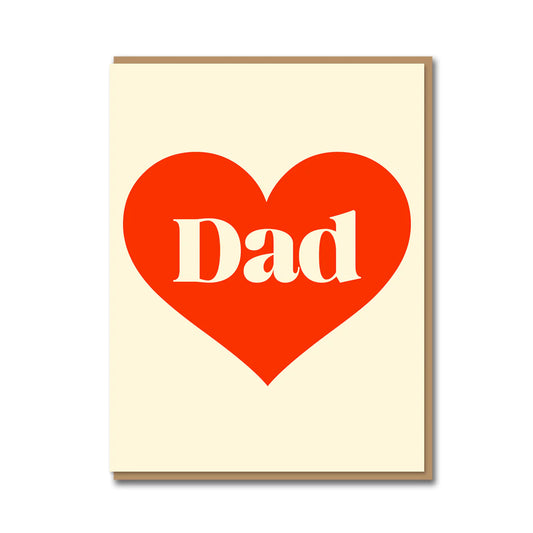 Serif Dad greeting card, gold foiling detail, litho printed  red heart with Pantone inks, kraft envelope, size 108mm x 140mm.