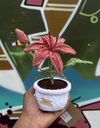 Large potted crochet flower, handmade with GOTS-certified yarn