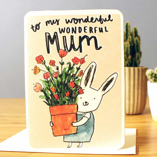 Wonderful Mum Bunny and Flowers Greeting Card by Laura Skillbeck