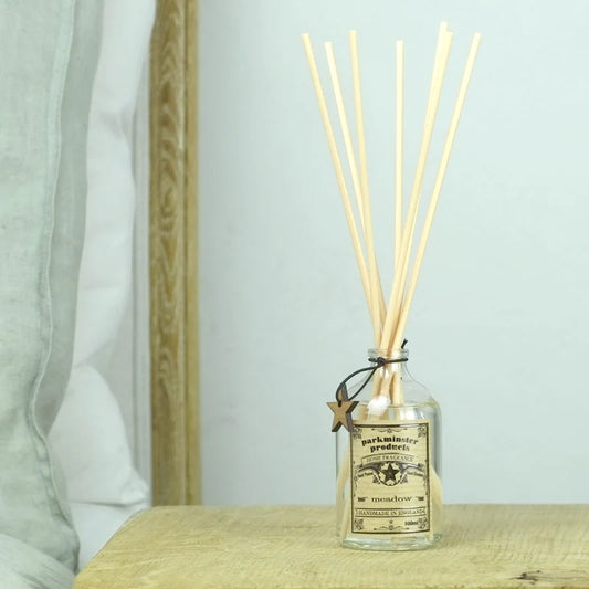 Parkminster Meadow scented reed diffuser, floral citrus amber, handmade in Cornwall, plastic free, 100ml.