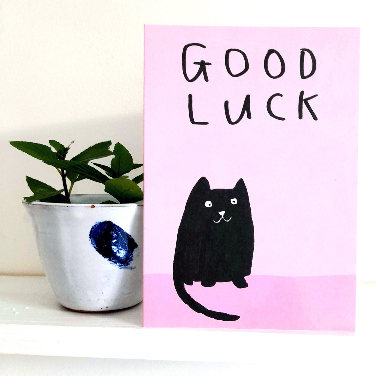 Handmade Good Luck Black Cat Card by Laura Skilbeck