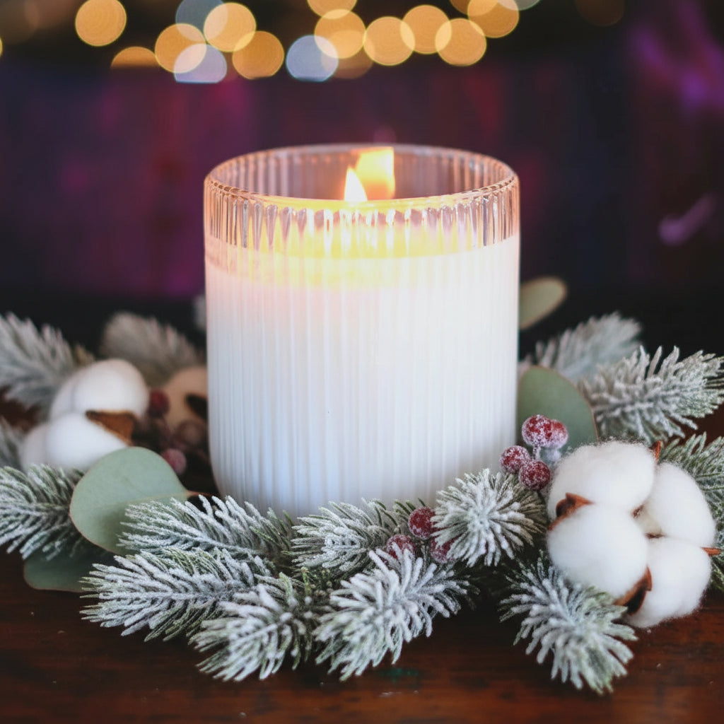 Noël HÆFEN Soy Wax Candle in ribbed glass – Festive Christmas scent, sustainable vegan candle by Parkminster, 200g, eco-friendly gift London.