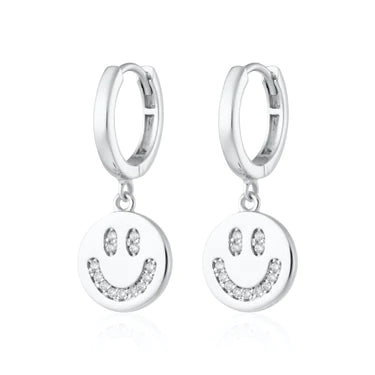 Smiley Face Charm Hoop Earrings