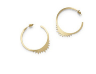 Beautiful hoop earrings, handcrafted using recycled nickel-free brass. With a jagged sunrise detail on the bottom of the hoop.