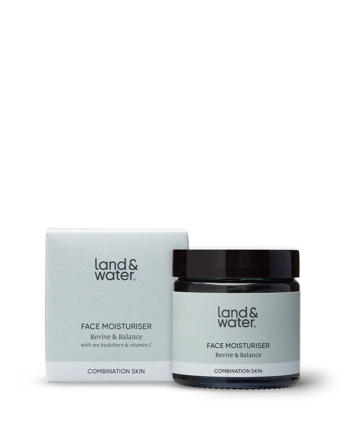 Land & Water Revive & Balance Face Moisturiser.  Made in the UK. With sea buckthorn & vitamin C.