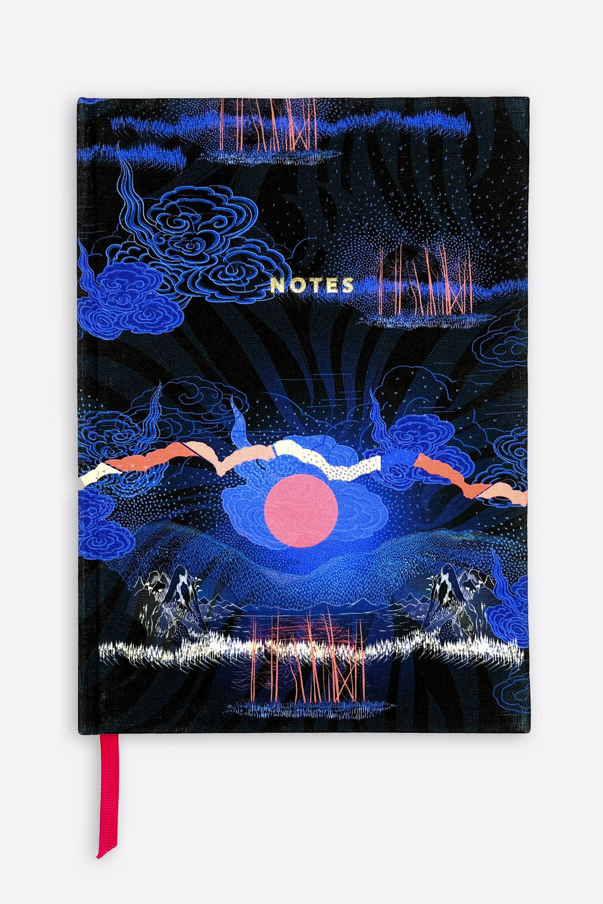 Notebook with a colourful abstract design on the cover by Sophie Darling, designed and printed in the UK.