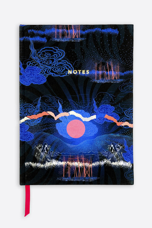 Notebook with a colourful abstract design on the cover by Sophie Darling, designed and printed in the UK.