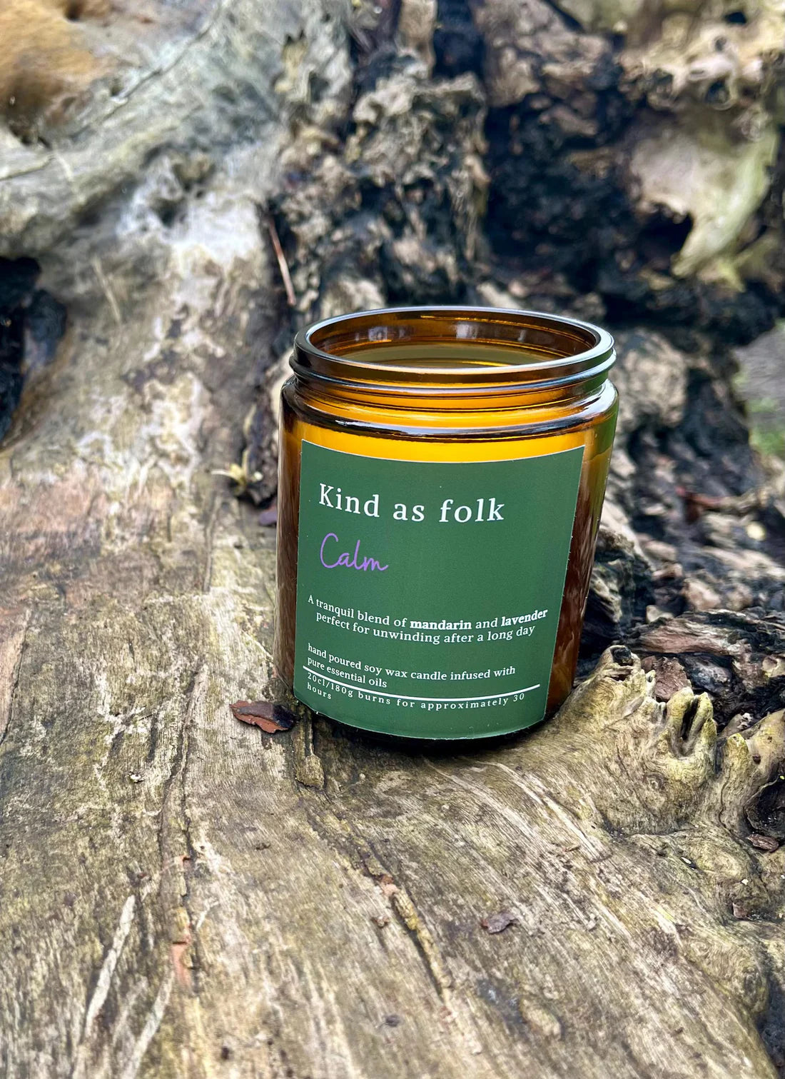 Kind as Folk Calm Essential Oil Candle Label Detail