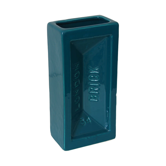 Teal London Brick Vase by Stolen Form, ceramic earthenware, high-gloss finish, dishwasher safe
