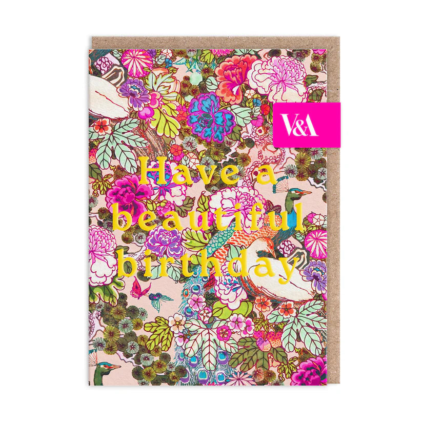 Neon Floral Peacock Floral Greeting Card