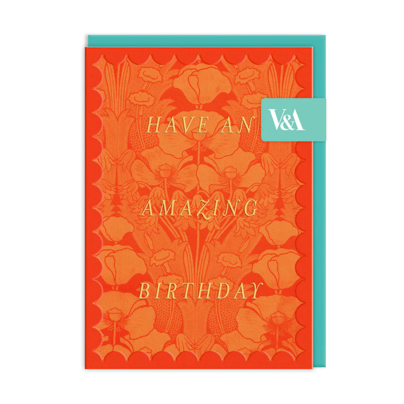 Scalloped Orange Floral Birthday Card