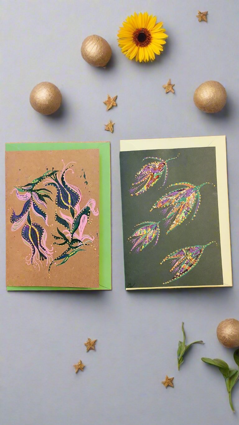 Studio Bel Handmade Feathers Greeting Card. Handmade lino cut and mixed media greeting cards, from local card designer Bel Hassan, founder of Studio Bel, Brixton. Perfect to send for any occasion.

Featuring a range of flora and fauna, in a variety of colourways, each card is unique

Blank inside for your own message.

Packaging is recyclable
