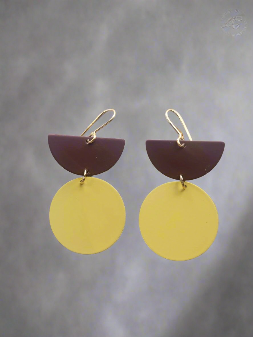 Bright Bold Geometric Shape Statement Earrings Maroon & Mustard