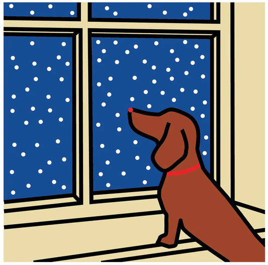 Patrick's Christmas Card featuring Dachshund in Window Scene