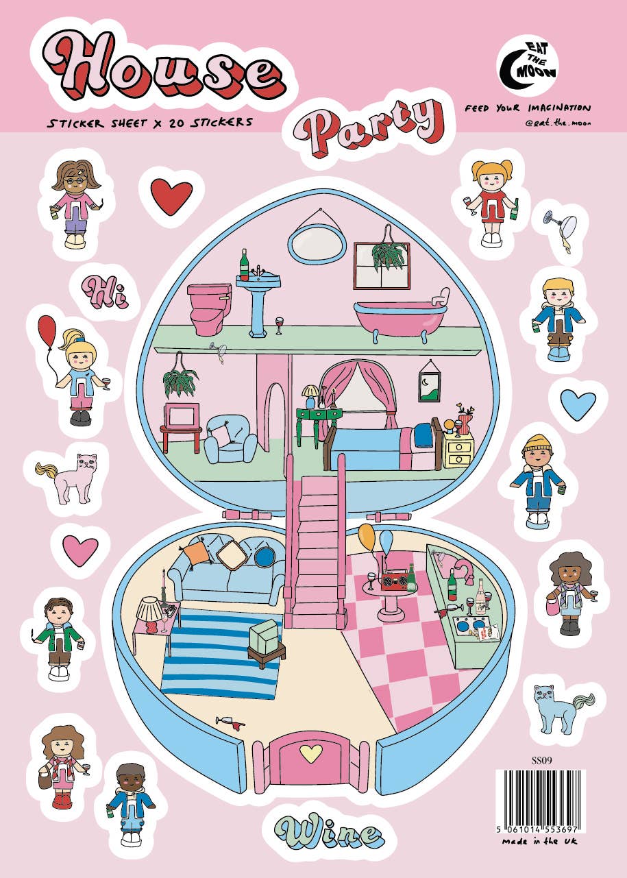 A5 sticker sheet, house party nostalgia, junk journalling