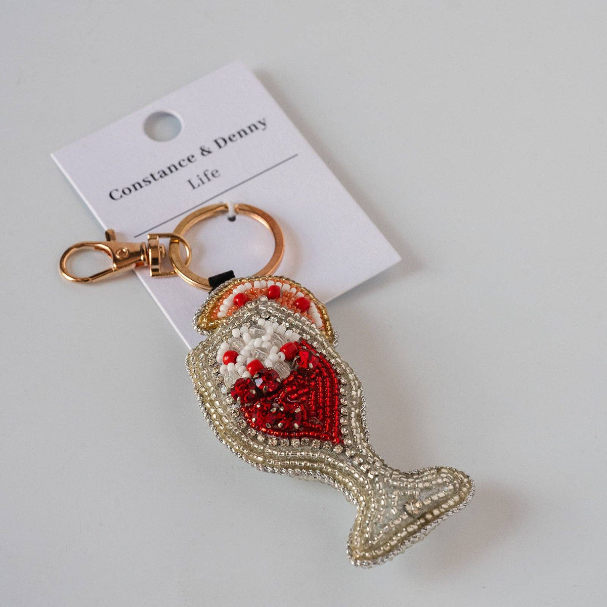 Detailed view of hand-beaded novelty keyring