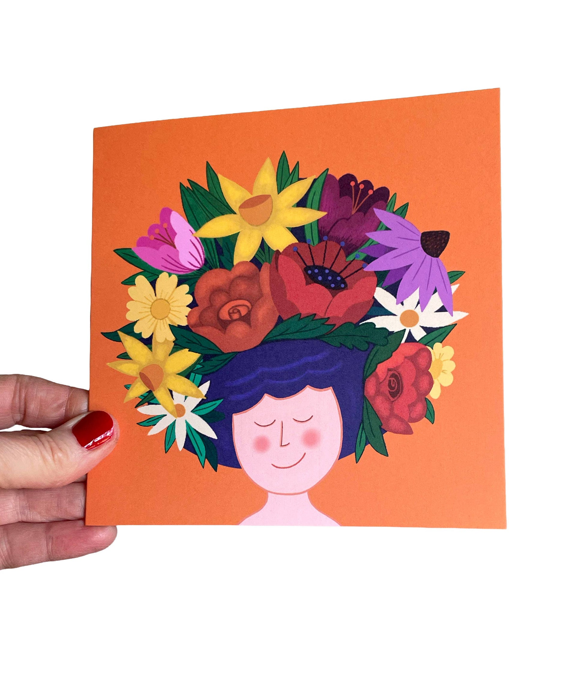 Square orange greetings card with recycled Kraft envelope