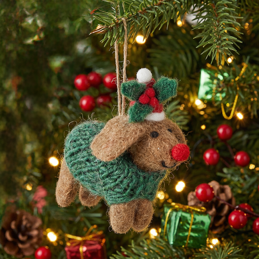 Handmade felt Rudolph Dachshund Christmas tree hanging decoration
