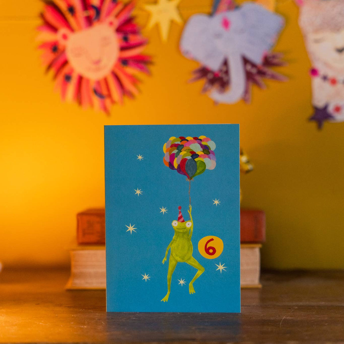 Eco-friendly Age 6 Party Frog Birthday Card with Recycled Kraft Envelope