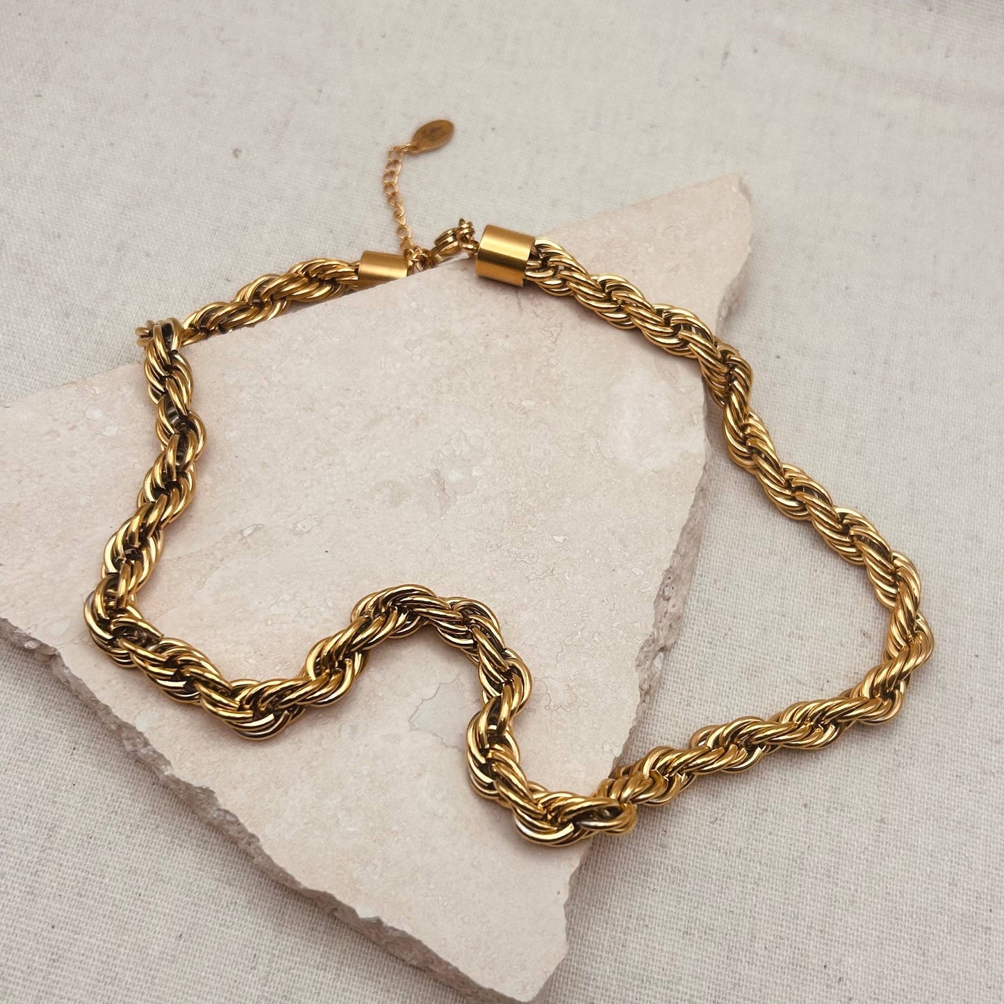Bold rope chain necklace in gold-plated stainless steel, 40cm + extender