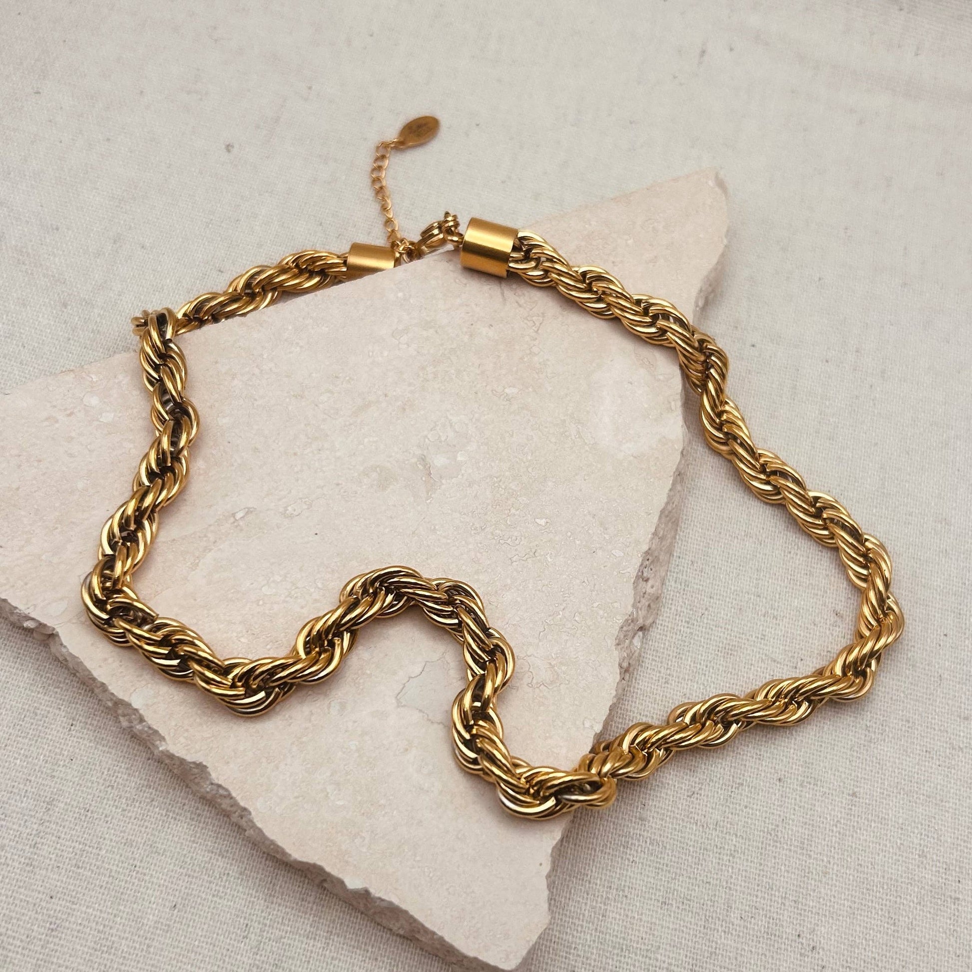 Bold rope chain necklace in gold-plated stainless steel, 40cm + extender