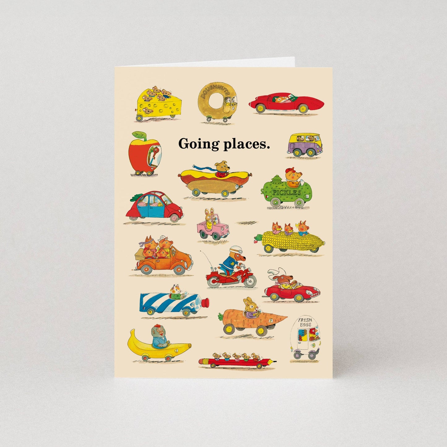 Going Places Greeting Card by Richard Scarry with plaid envelope